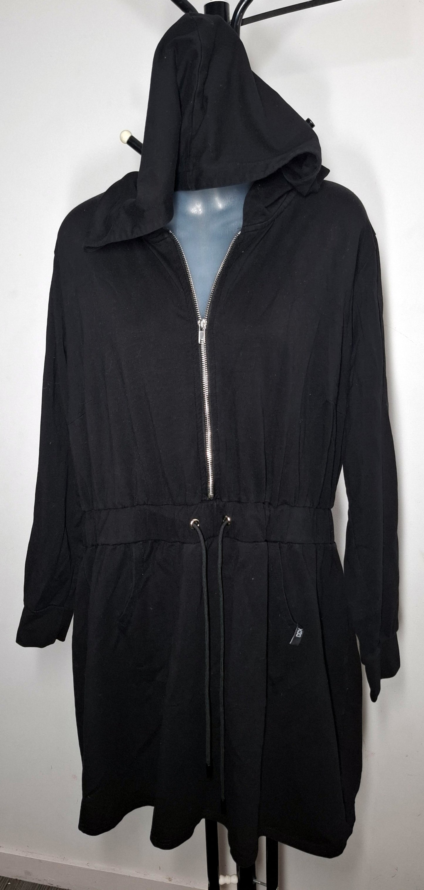 City Chic Medium - CCX Black Zip Up Hoodie Dress With Sleeves & Pockets