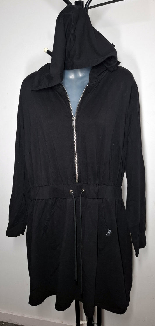 City Chic Medium - CCX Black Zip Up Hoodie Dress With Sleeves & Pockets