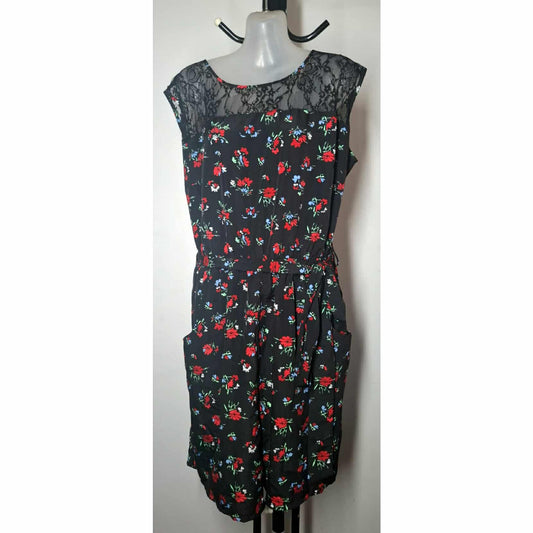 City Chic Small - Floral Lace Playsuit With Pockets