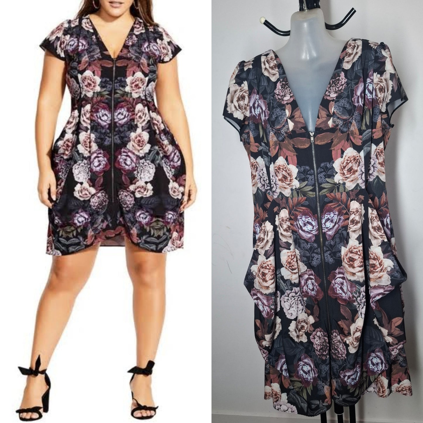 City Chic XS - Floral Zip Tunic Dress With Pockets