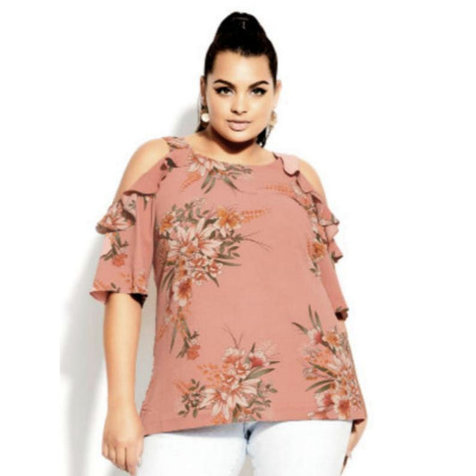 City Chic XS -  Floral Cold Shoulder Top