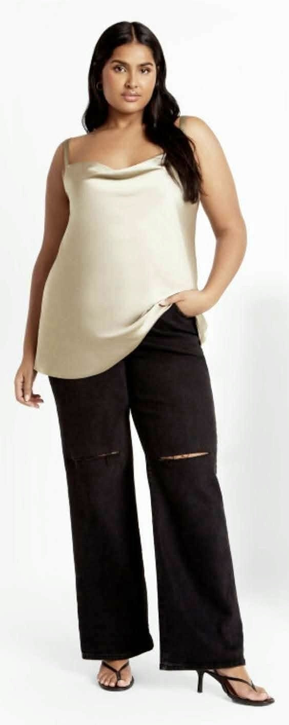City Chic Medium - Satin Cowl Neck Cami Top With Adjustable Straps