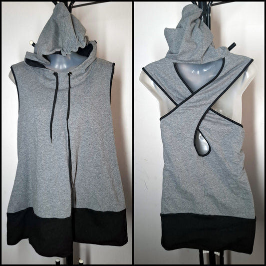 City Chic Medium - Gray Hooded Criss Cross Back Top