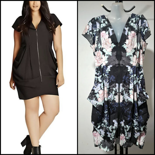 City Chic XS - FLORAL Zip Tunic Dress With Pockets
