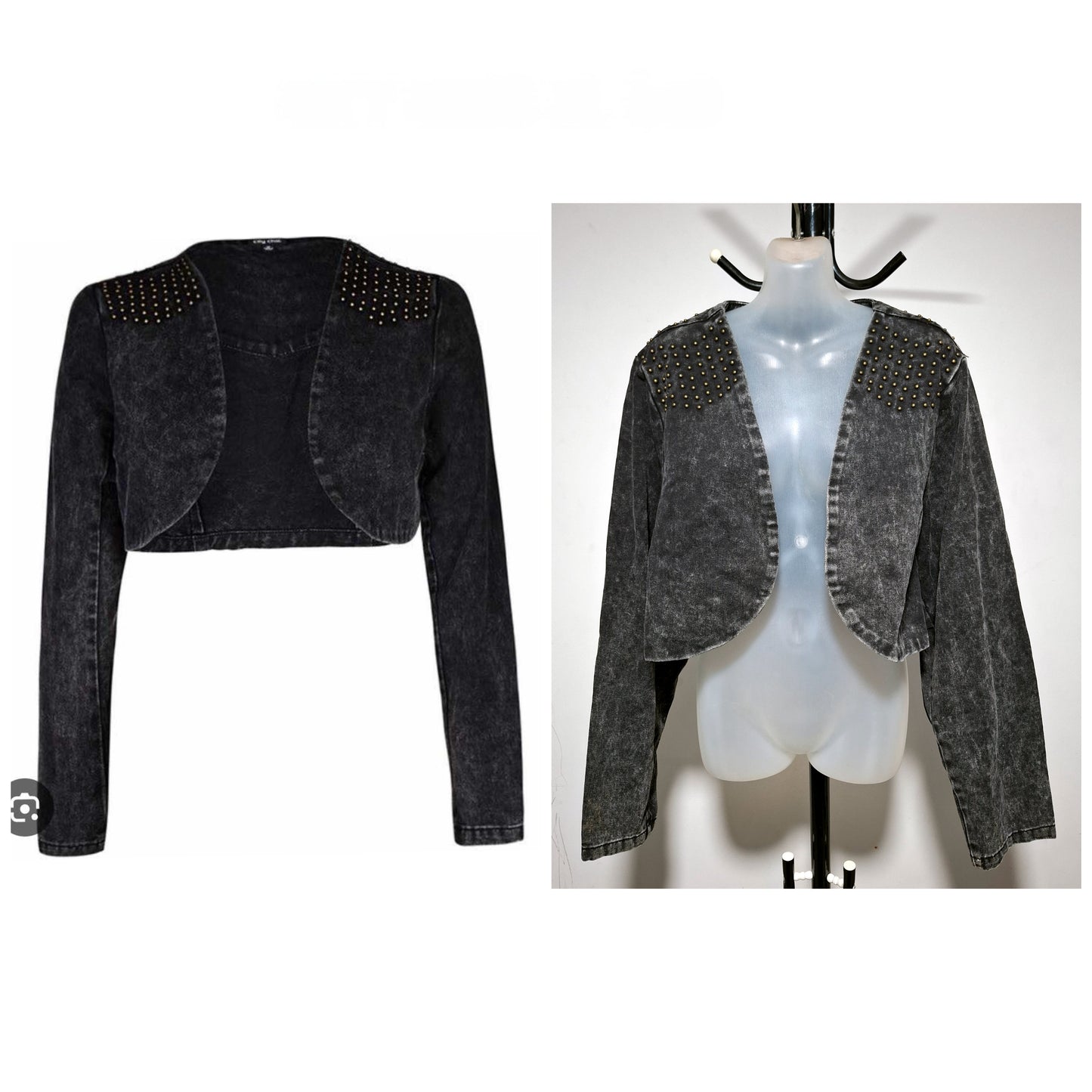 City Chic XL - Studded Acid Wash Denim Cropped Jacket With Sleeves
