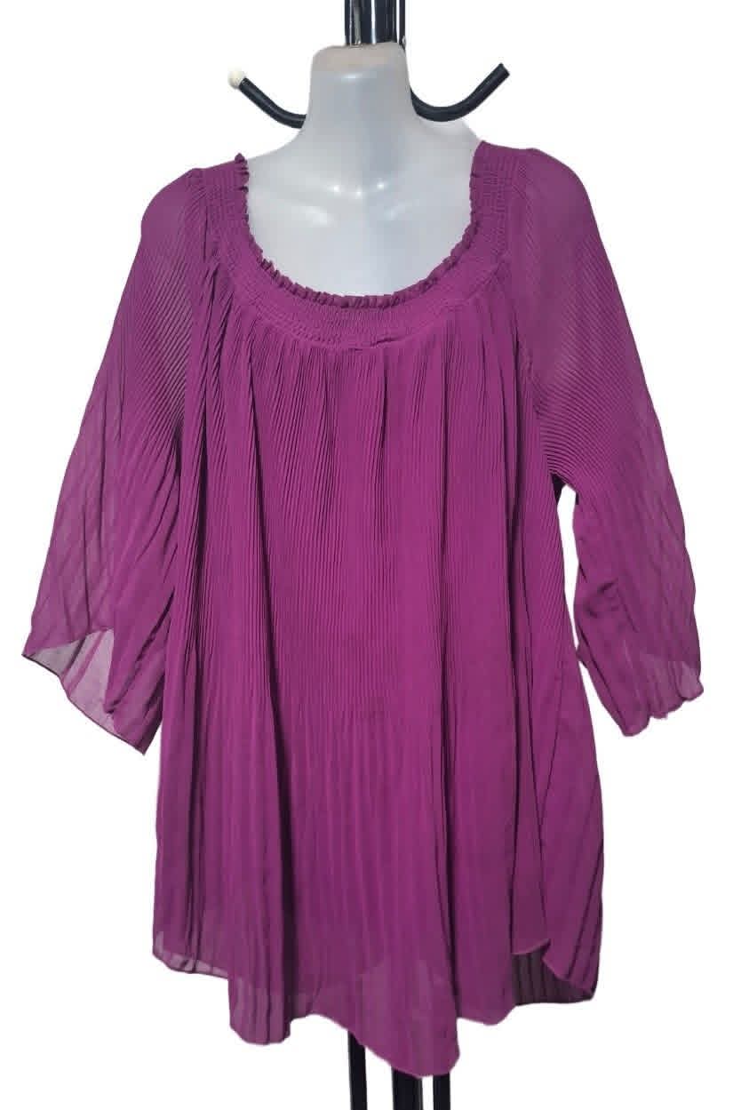 City Chic Medium - Pleated Off Shoulder Top With Sleeves