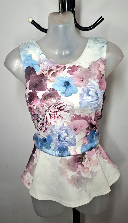 Size 12 - White Floral Peplum Top