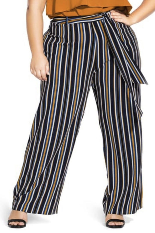 City Chic Medium - Striped Wide Leg Pants With Tie
