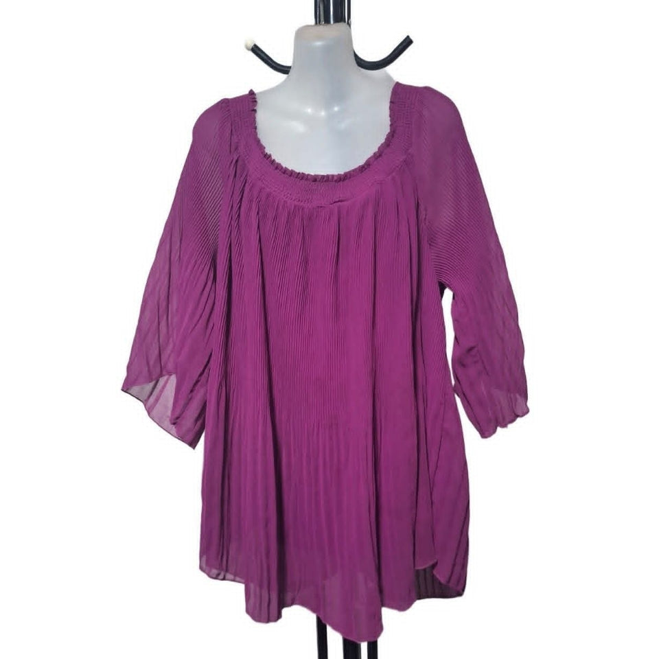 City Chic Medium - Pleated Off Shoulder Top With Sleeves