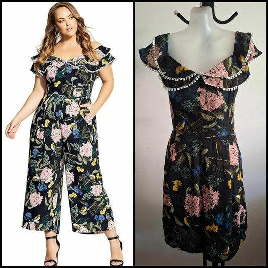 City Chic XS - Floral Frill Off Shoulder PLAYSUIT