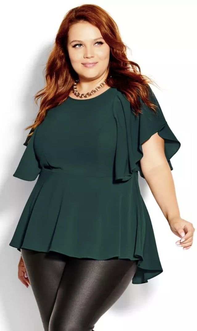 City Chic XL - Romantic Mood Peplum Top With Sleeves