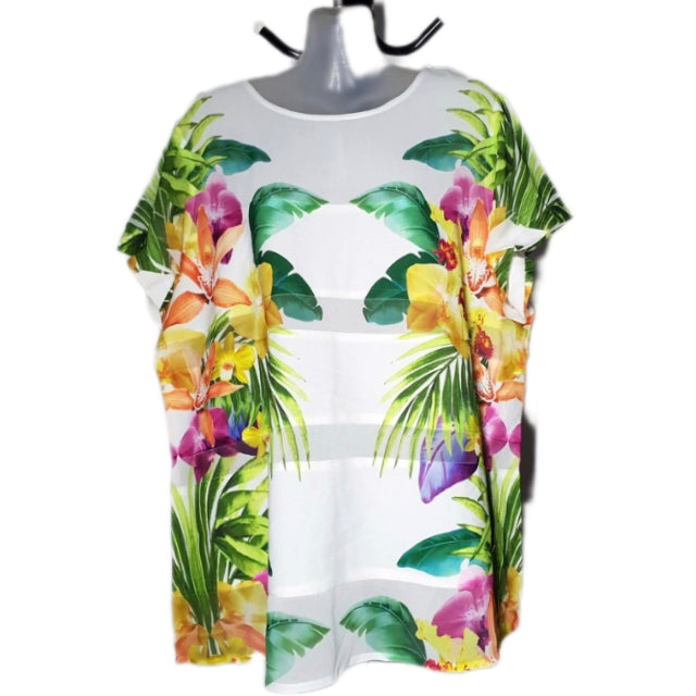 City Chic Small - Floral Mesh Panel Top