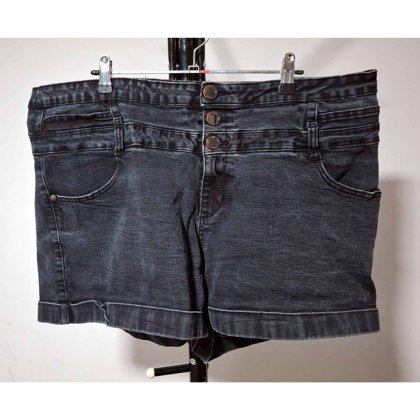 City Chic Large (20) - Stretchy High Rise Denim Shorts - DARK DENIM