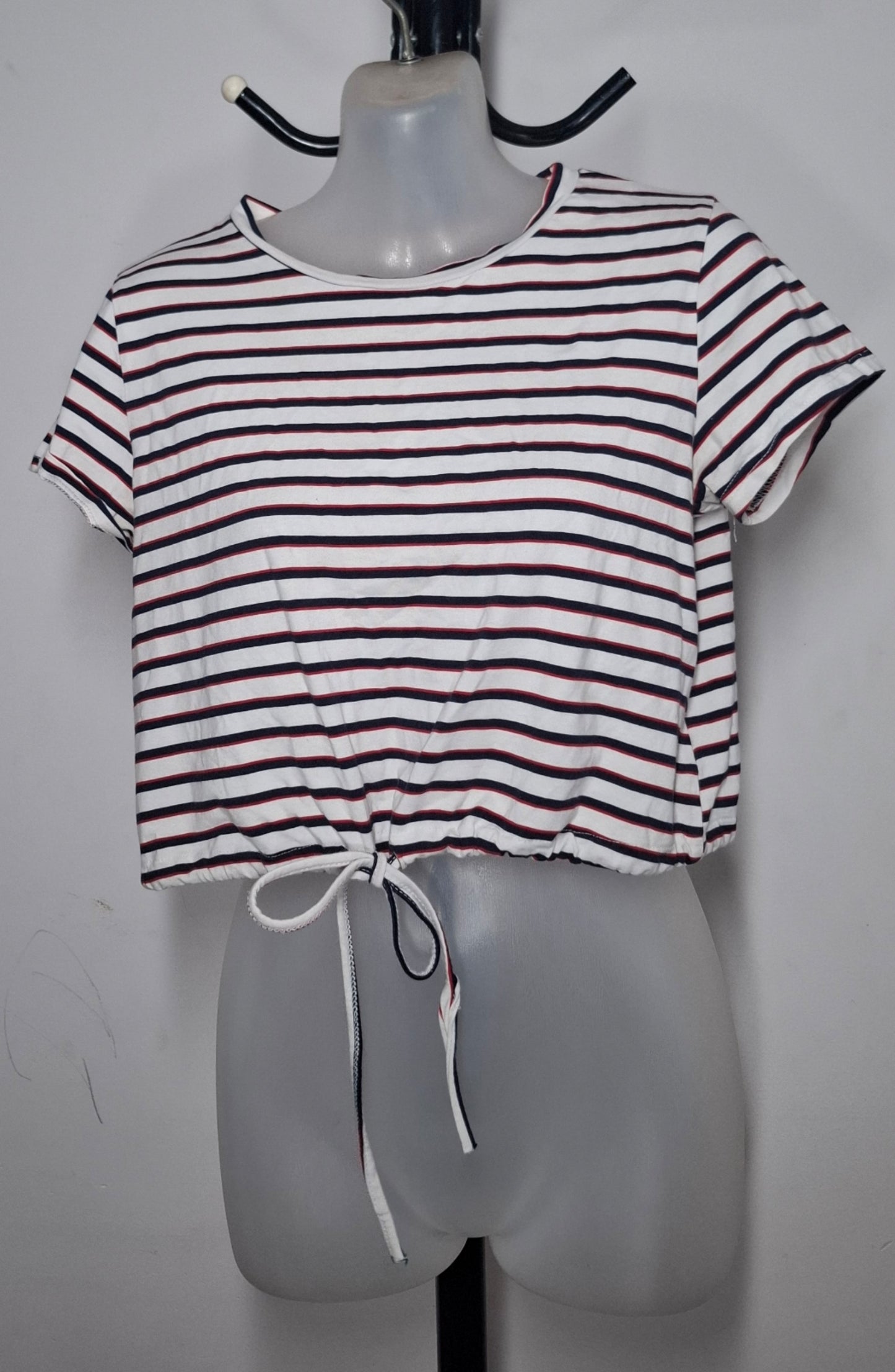 Size 10 - Stretchy Striped Cropped Top With Elastic Drawstring