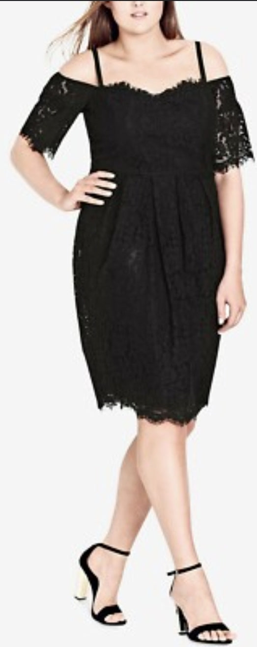 City Chic XS - Black Lace Cold Shoulder Dress