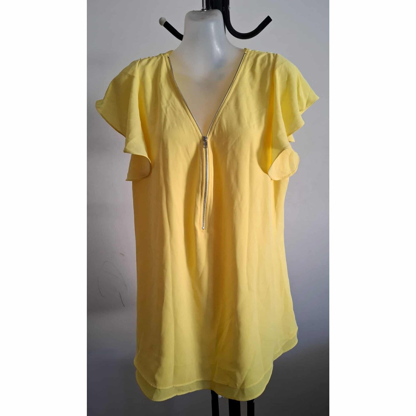 City Chic XS - YELLOW Frill Sleeve Zip Top