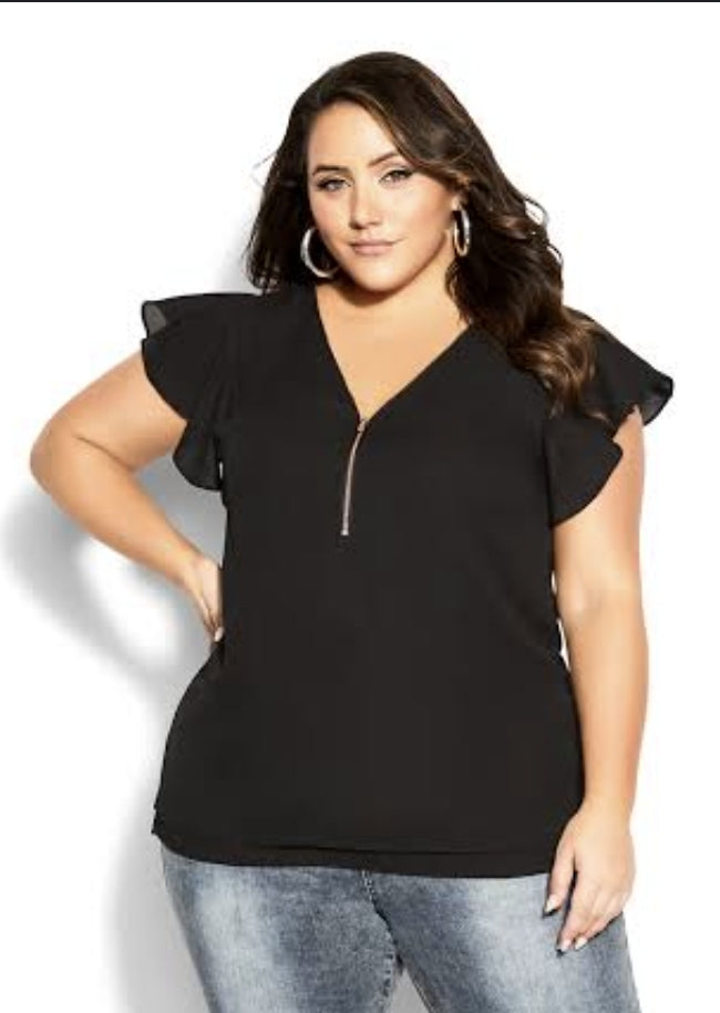 City Chic XS - Black Zip Fling Top