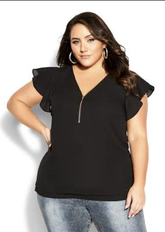 City Chic XS - Black Zip Fling Top