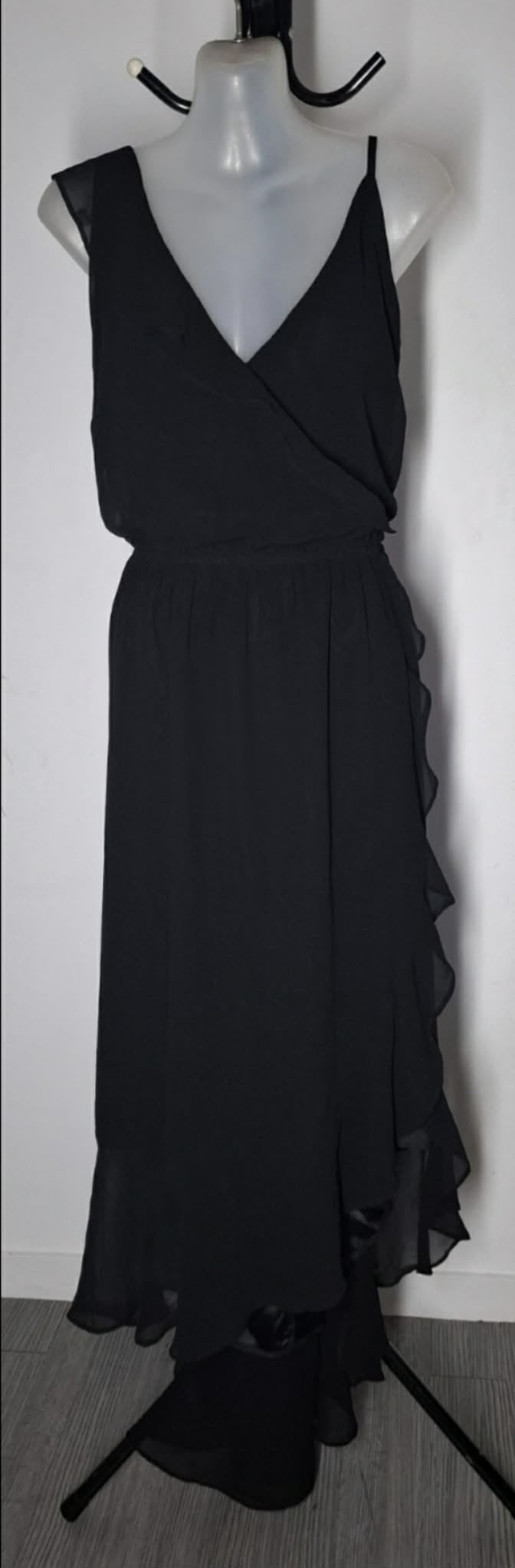 City Chic Medium - BLACK Frill Faux Wrap Dress
