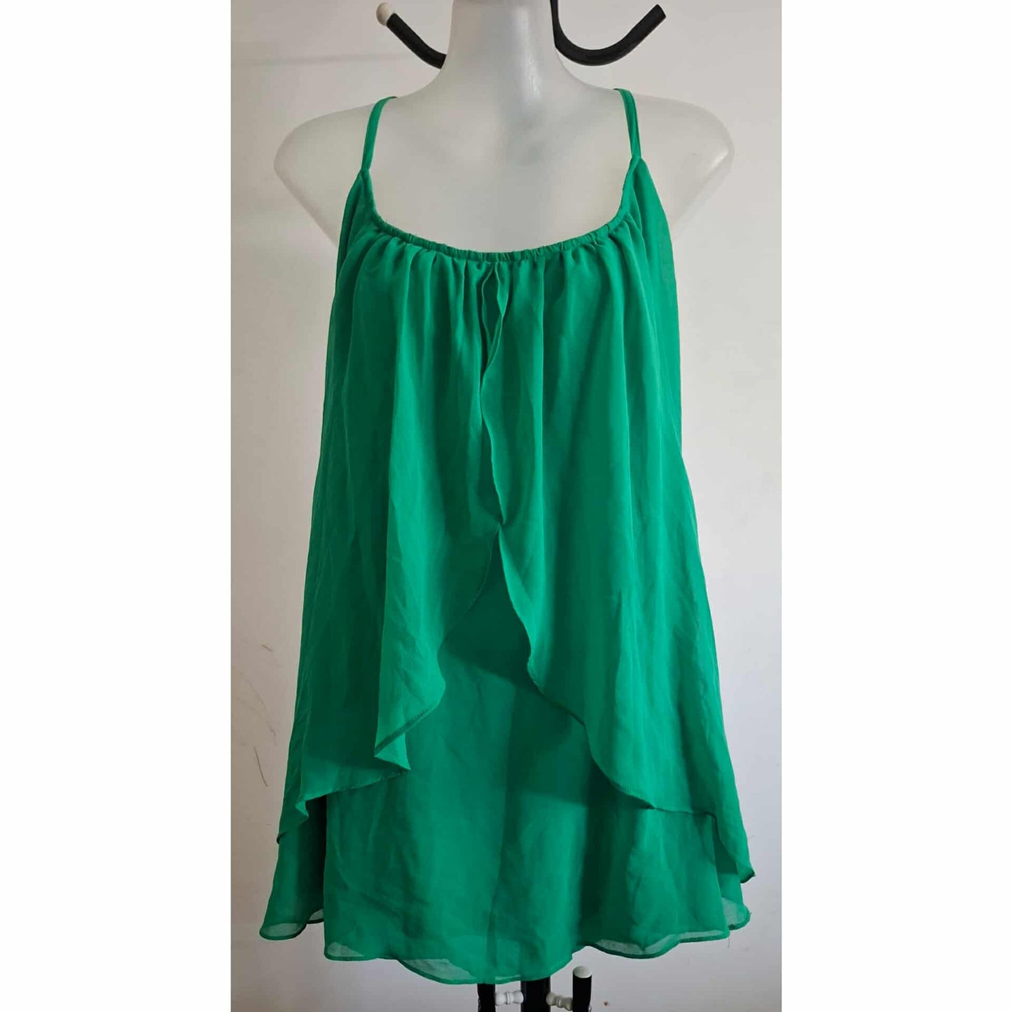 City Chic Medium - Green Chiffon Overlay Top