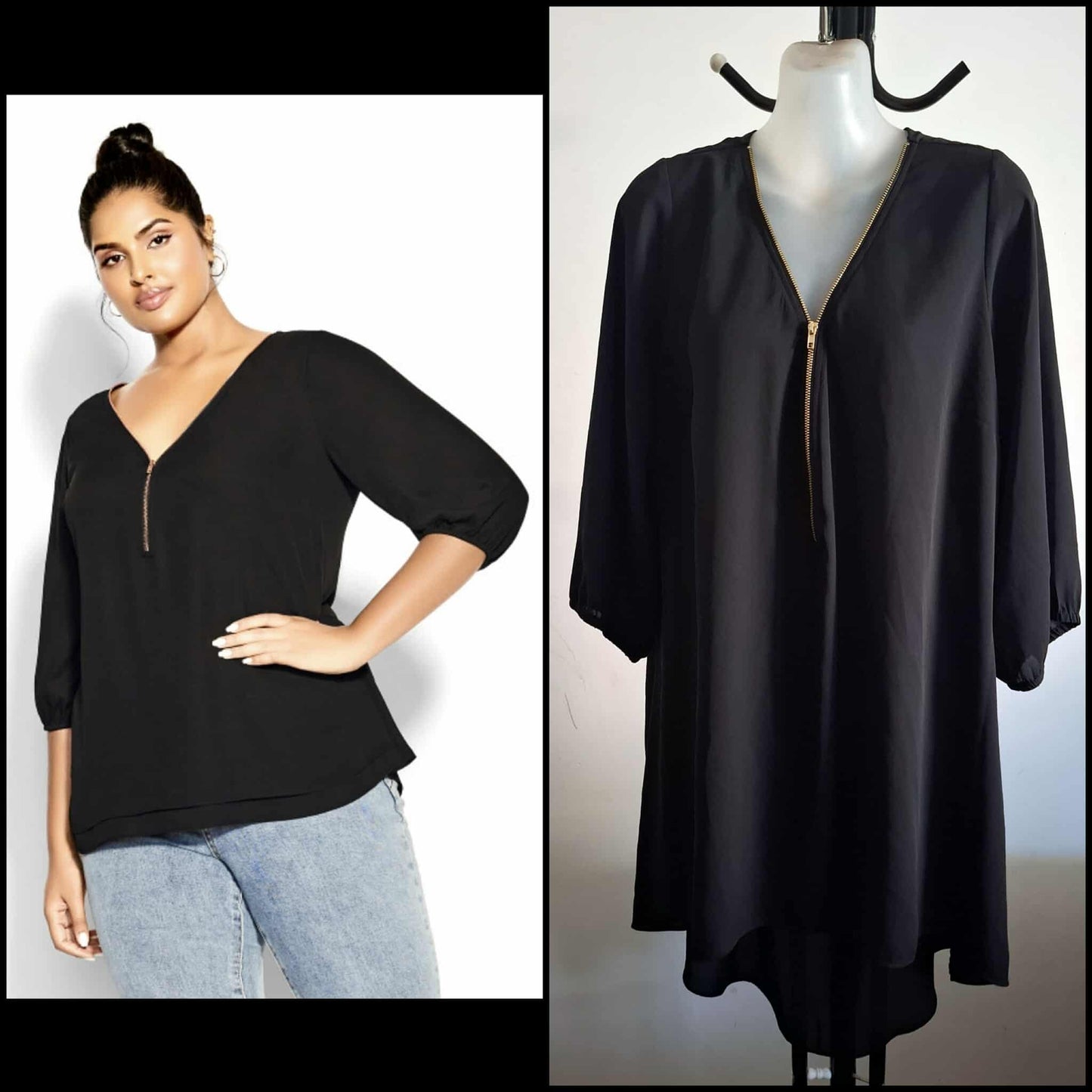 City Chic Small - Black Sexy Fling Zip Top With Sleeves
