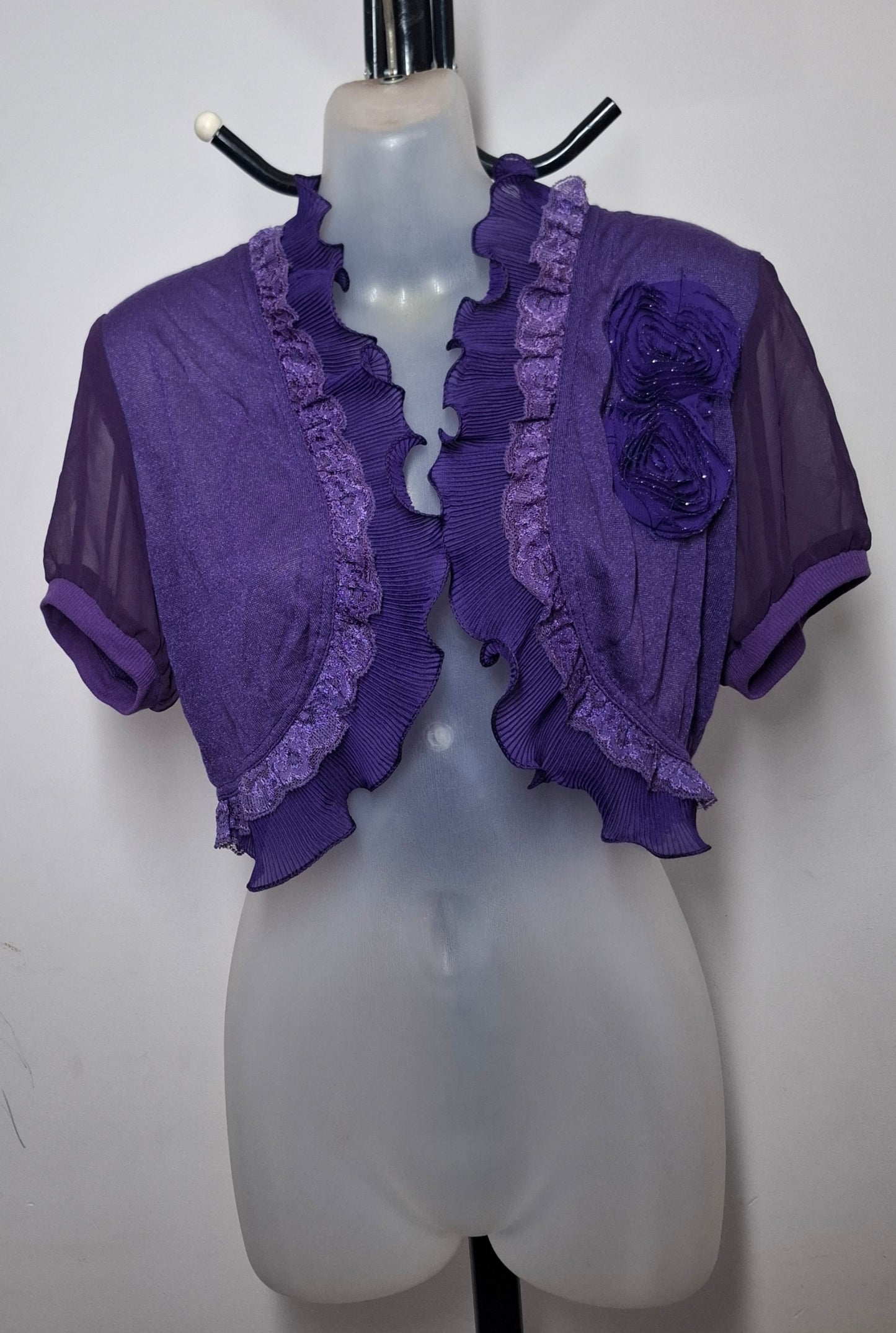 Size 12 - Purple Sheer Lace Frill Bolero Shrug Jacket