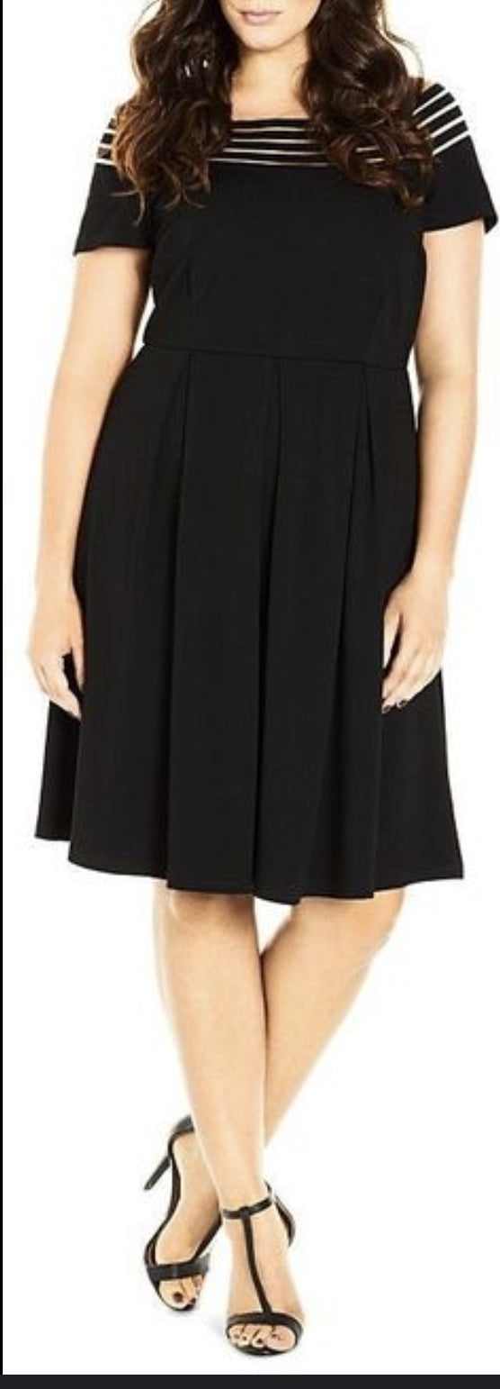 City Chic XXL - Black Mesh Panel Off Shoulder Fit & Flare Dress