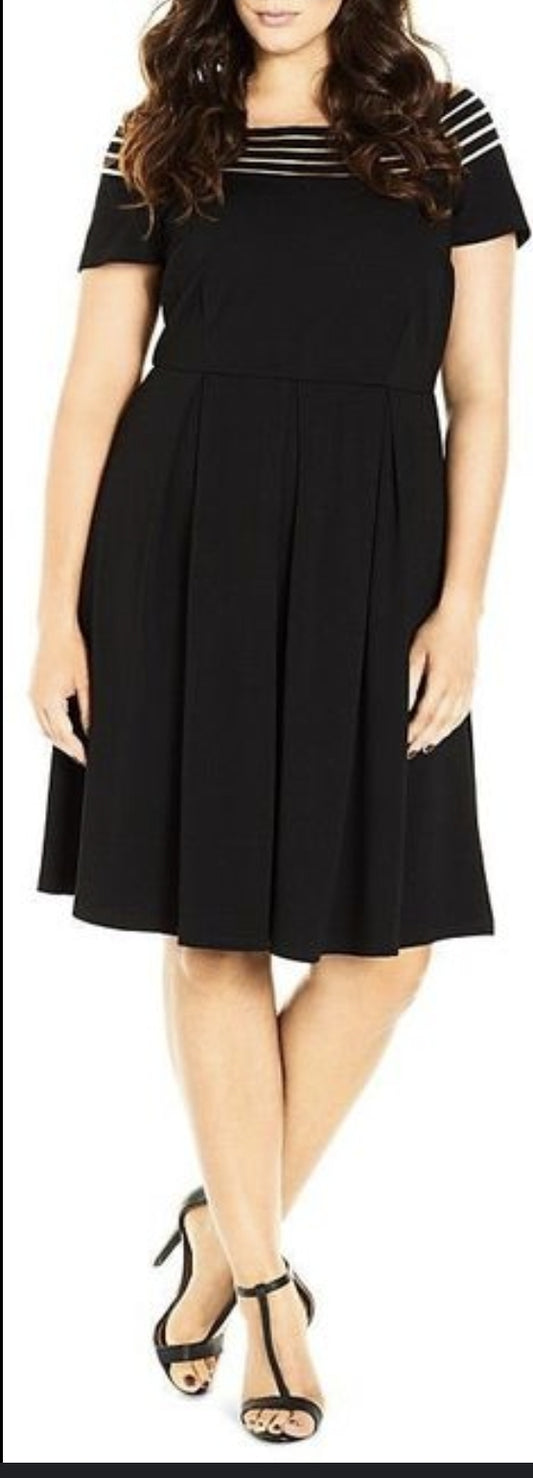 City Chic XXL - Black Mesh Panel Off Shoulder Fit & Flare Dress