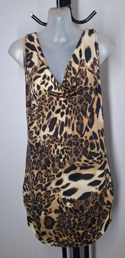 Size 10 - Stretchy Leopard Print Cowl Neck Dress