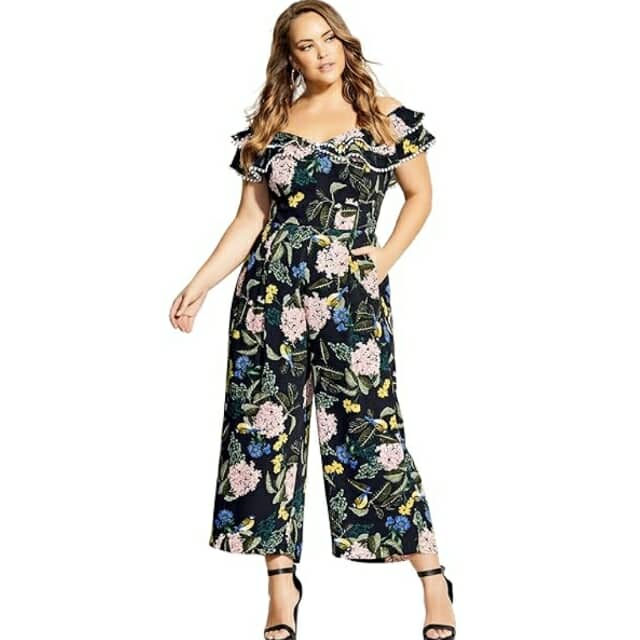 City Chic XS - Floral Frill Off Shoulder PLAYSUIT