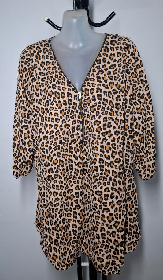 City Chic Small - Leopard Zip Fling Top - Brand New With Tags