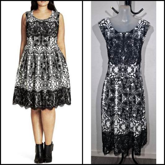 City Chic Medium - Black & White Lace Fit & Flare Dress