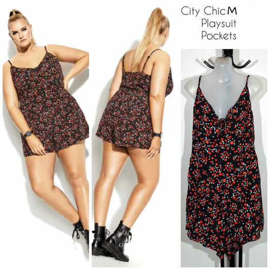 City Chic Medium - Floral Playsuit With Pockets