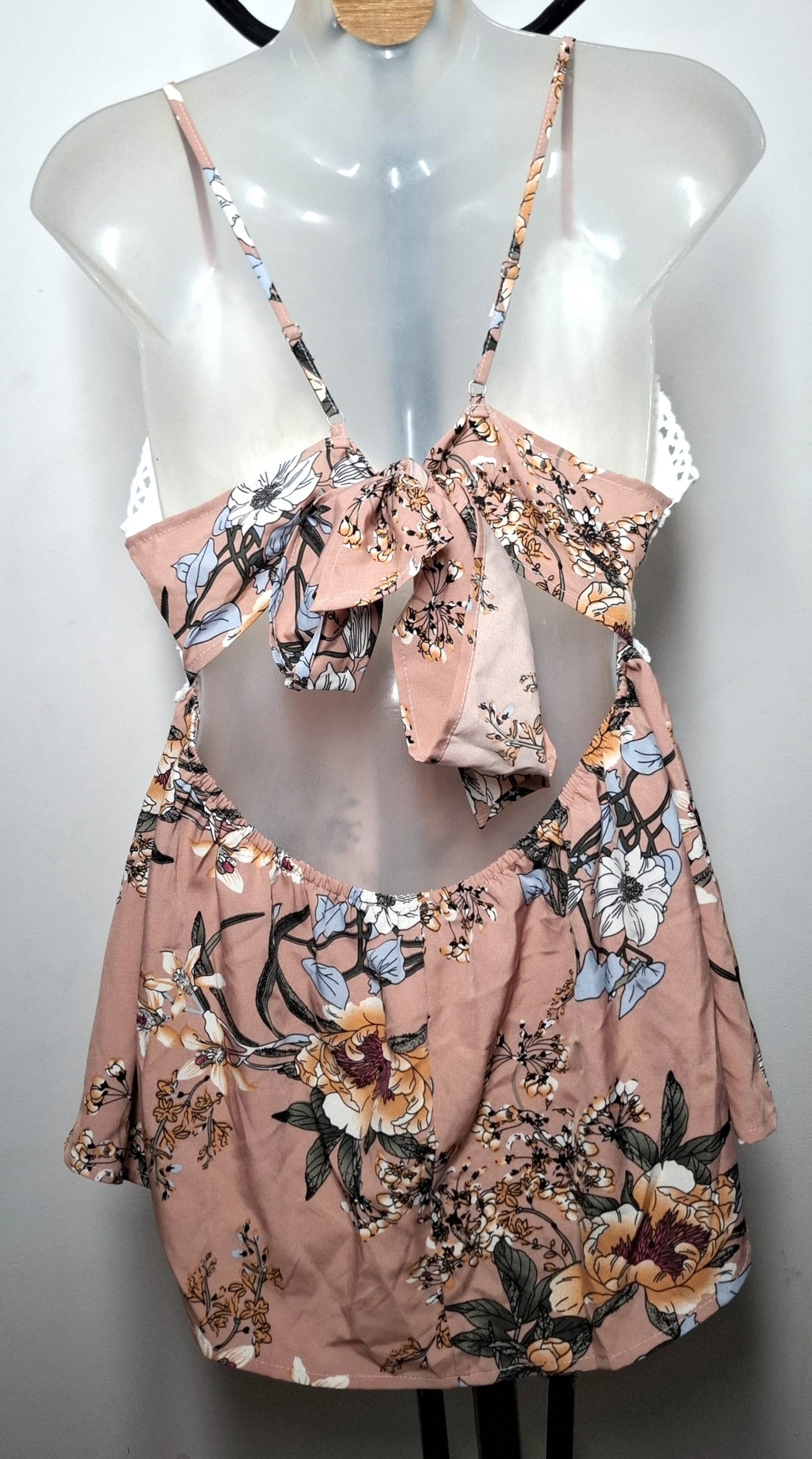 Size 12 - White Lace Floral Tie Back Top