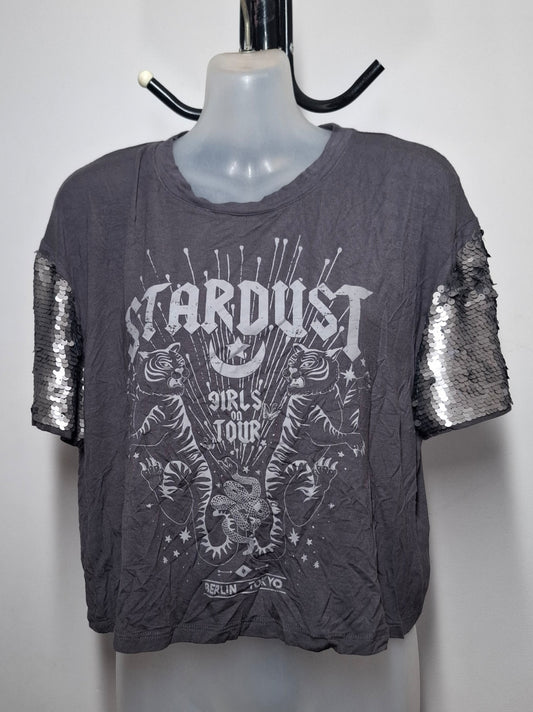 Size 12 - Sequin Sleeved Stretchy Cropped Shirt - Brand New With Tags