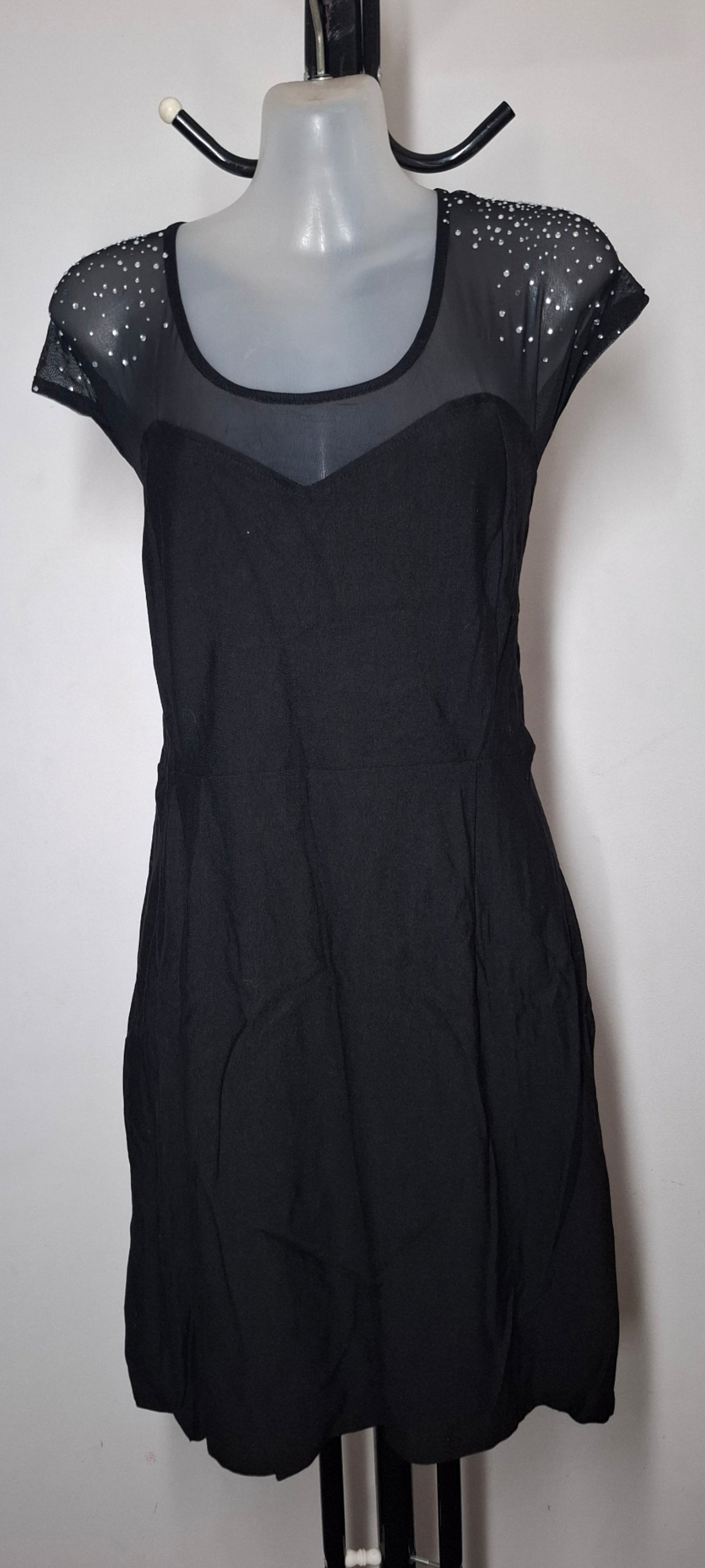 City Chic XS - Black Diamante Mesh Dress