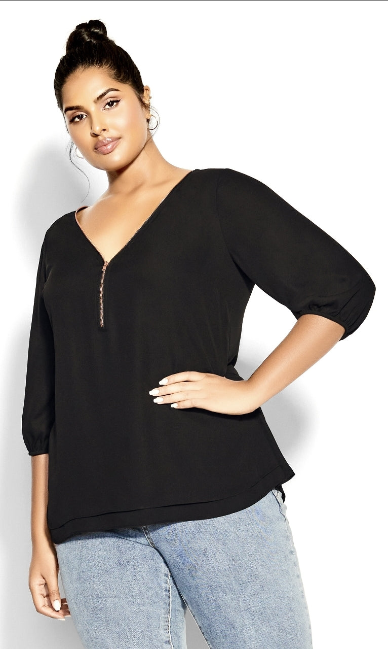 City Chic Small - Pink Sexy Elbow Fling Zip Top With Sleeves