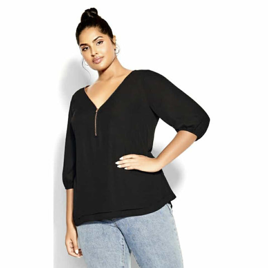 City Chic Small - Black Sexy Fling Zip Top With Sleeves