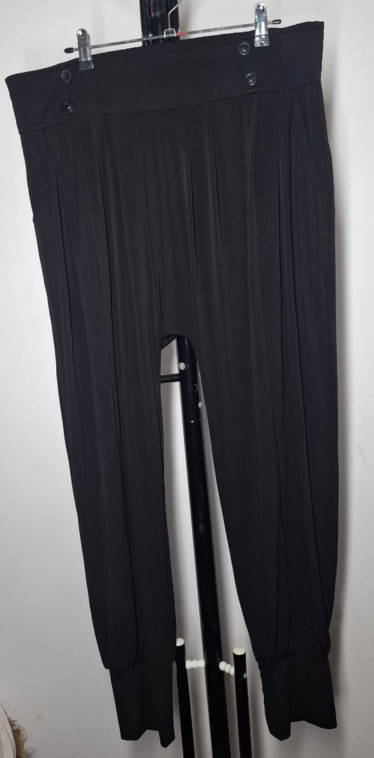 Size 14 - Black Stretchy Elastic Waist Harem Pants With Pockets