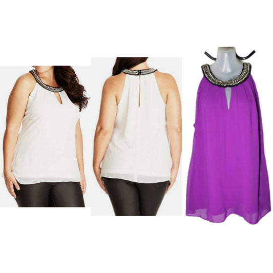 City Chic XS -  Purple Embellished Chiffon Halter Top