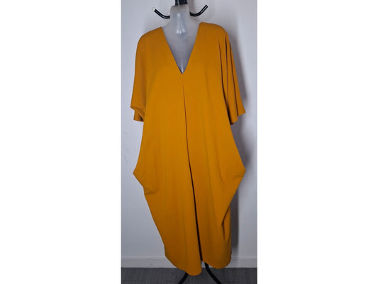 City Chic Small - Mustard Dress With Sleeves And Pockets