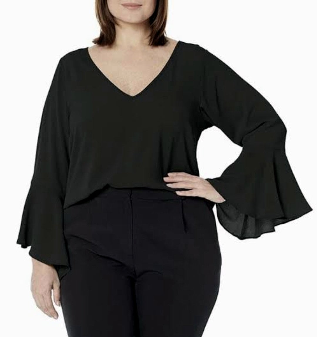 City Chic XL - Black Bell Sleeve Top