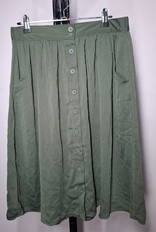 Size 10 - Khaki Elastic Waist Button Up Midi Skirt With Pockets - Brand New With Tags