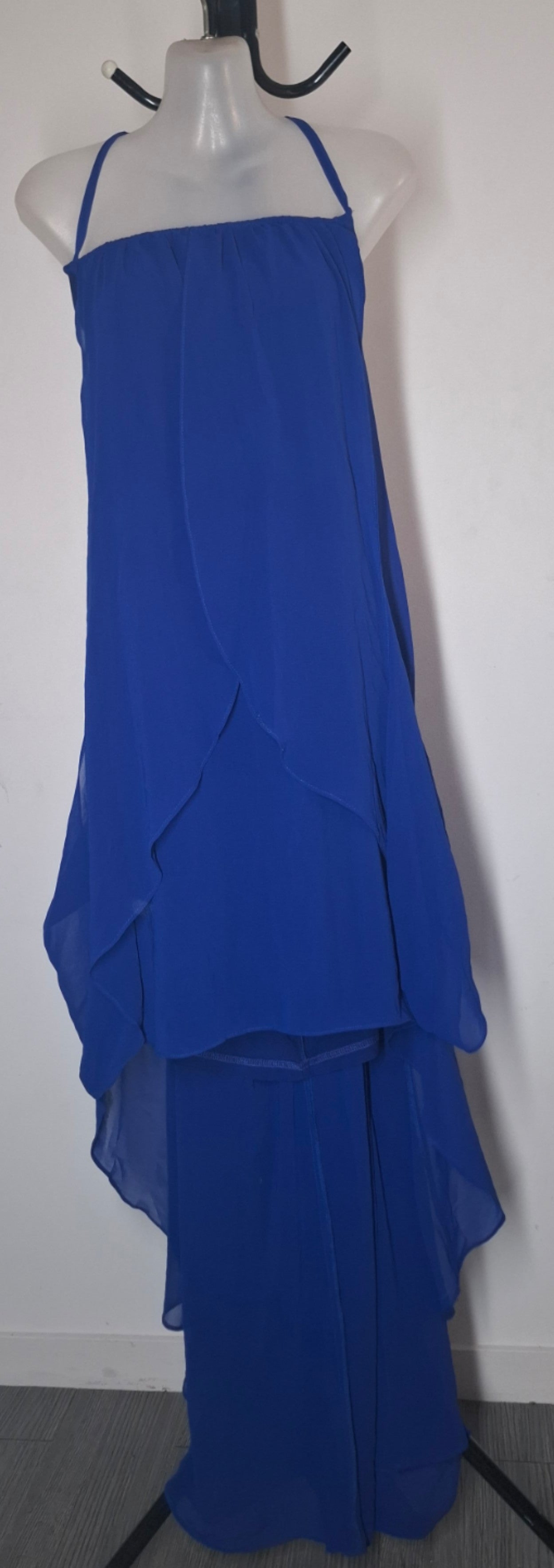 City Chic Medium - Blue Chiffon Overlay Hi-Lo Halter Dress