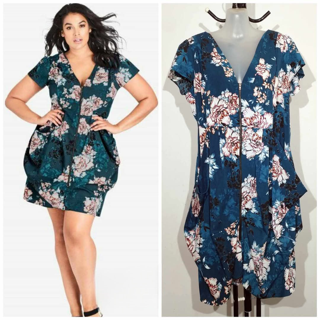 City Chic XS - Floral Zip Tunic Dress With Pockets