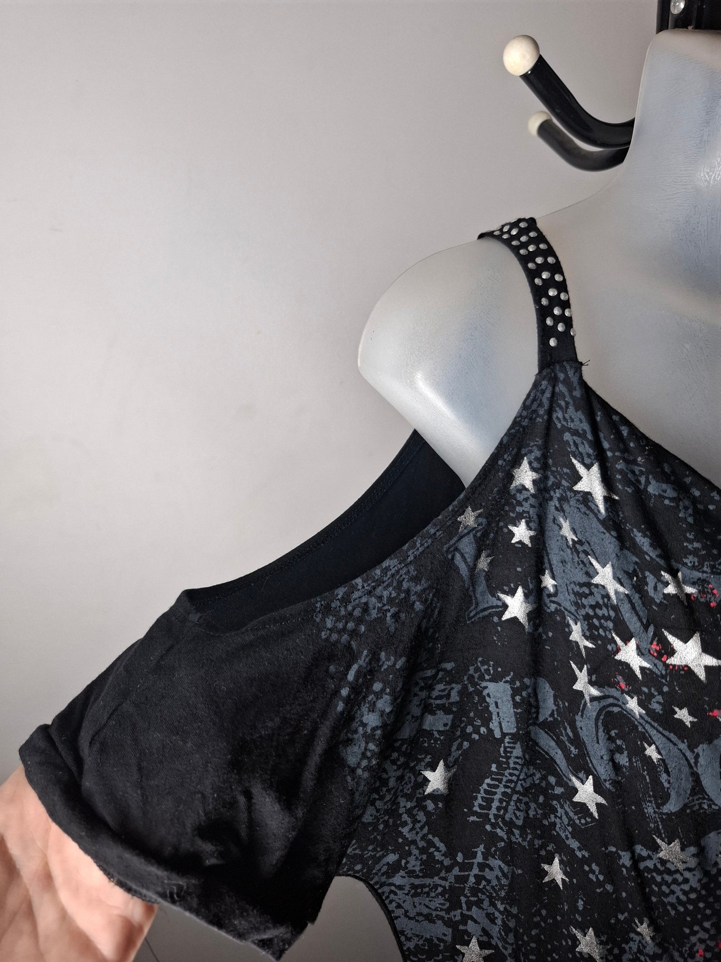 City Chic Small - Black Punk Rock Cold Shoulder Top