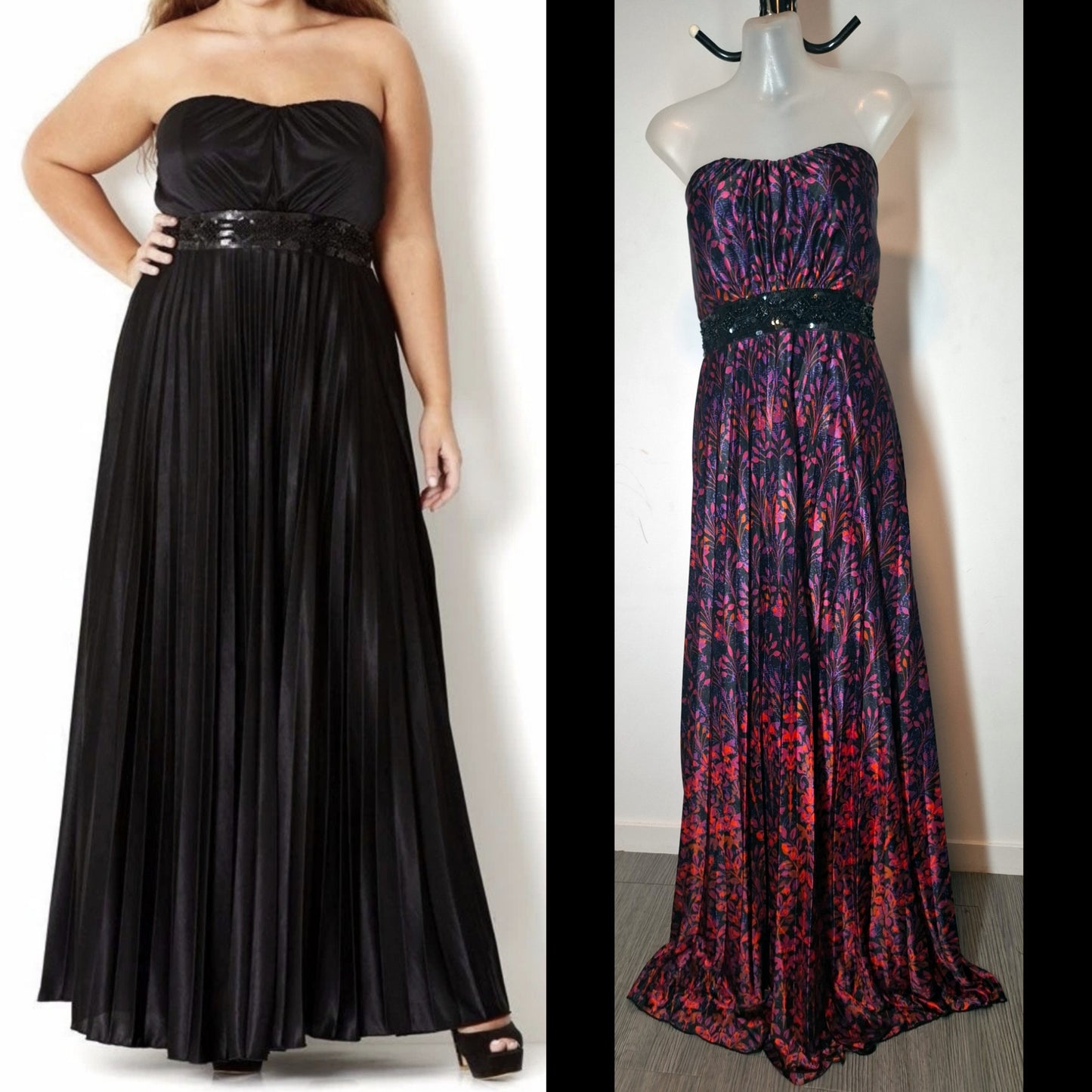 City Chic XS - Pleated Embellished Strapless Maxi Dress