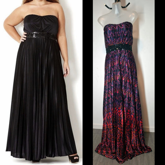 City Chic XS - Pleated Embellished Strapless Maxi Dress