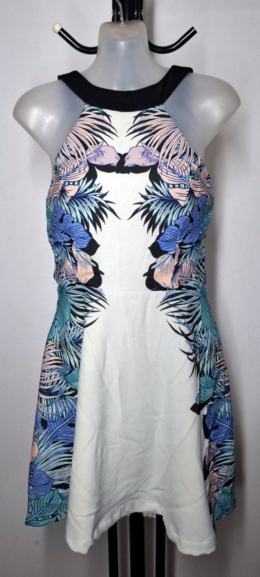 Size 10 - White Floral Halter Skater Fit & Flare Dress