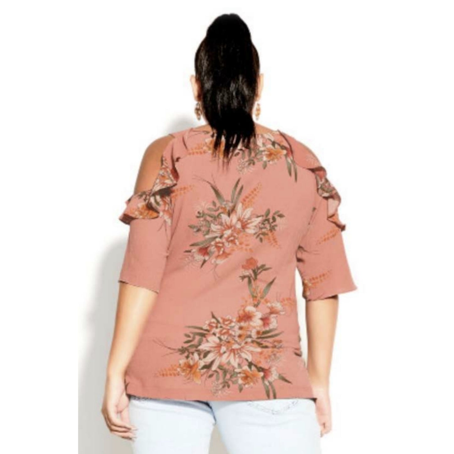 City Chic XS -  Floral Cold Shoulder Top